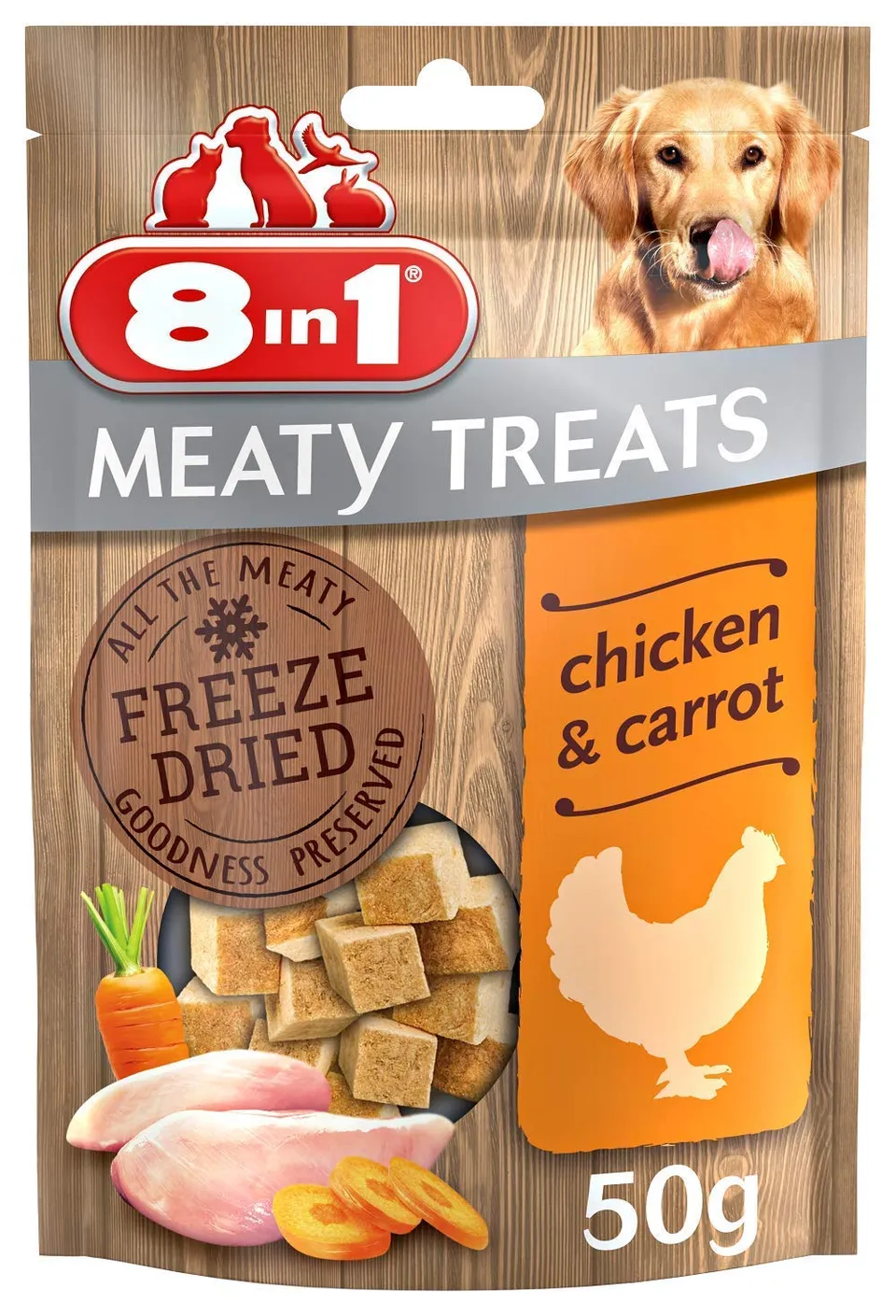 8in1-meaty-treats-friandise-poulet-carottes-50-g-lyophilis-e image 1