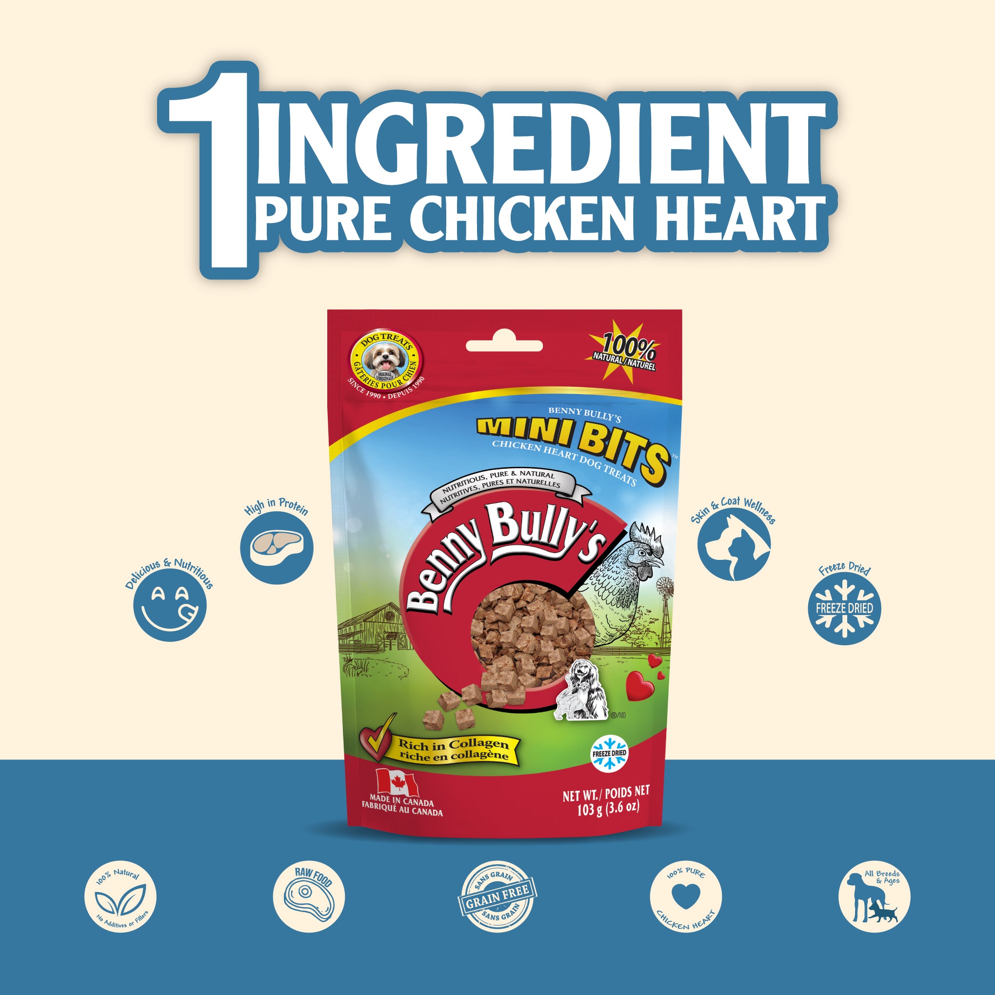 benny-bully-s-mini-bits-chicken-heart-friandise-chien-103-g-c-ur-poulet image 3