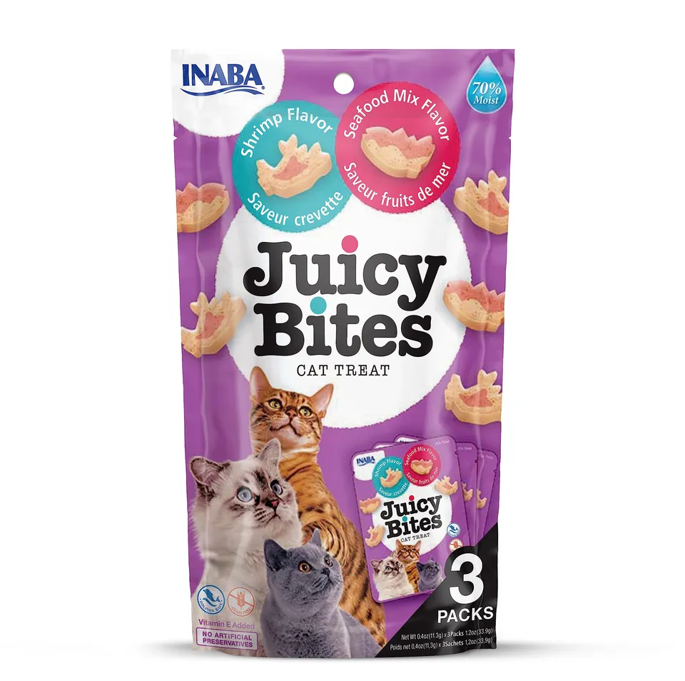 inaba-juicy-bites-friandise-chat-crevettes-3x11-3g-semi-humide image 1